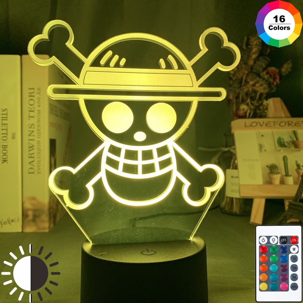 One Piece Logo 3D LED Illusion Lampe MNK1108 7 Couleurs Sans Télécommande Officielle One Piece Merch
