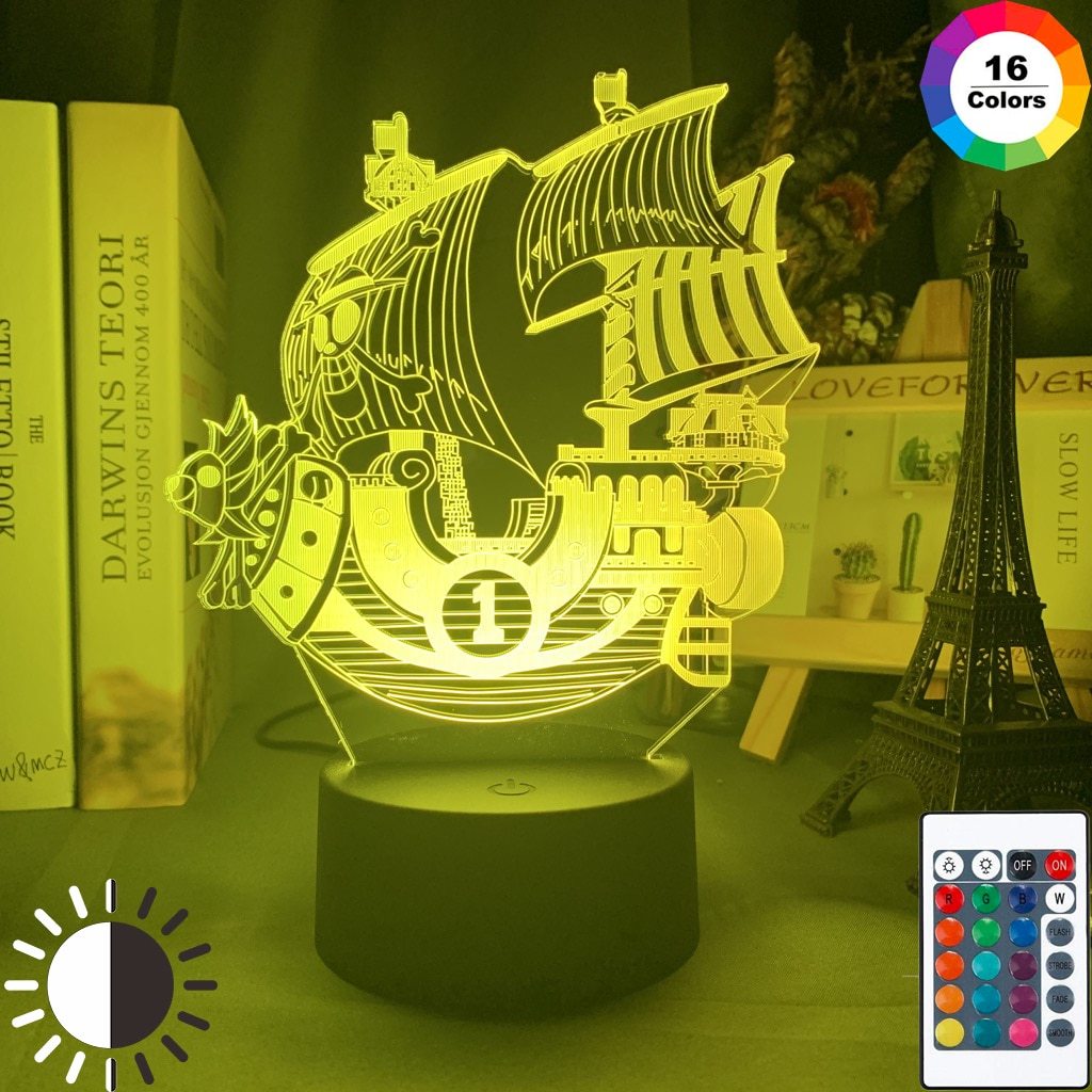 Thousand Sunny 3D LED Illusion Lampe MNK1108 7 Couleurs Sans Télécommande Officielle One Piece Merch