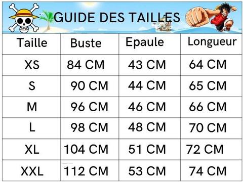 one piece t-shirt size guide