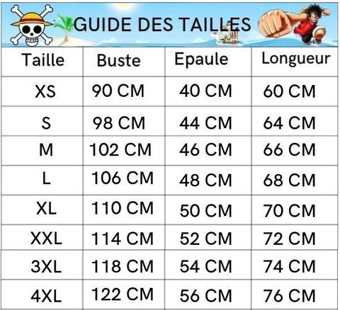 size guide chart imrpimé one piece jersey