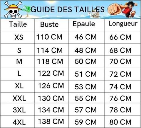 guild size chart One Piece bomber jackets